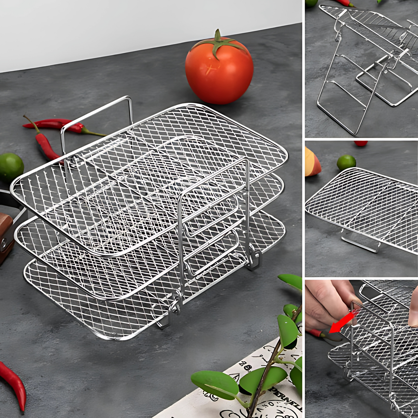 Haven Hounds™ Dual-Layer Air Fryer Rack – 304 Stainless Steel for Ninja Fryers