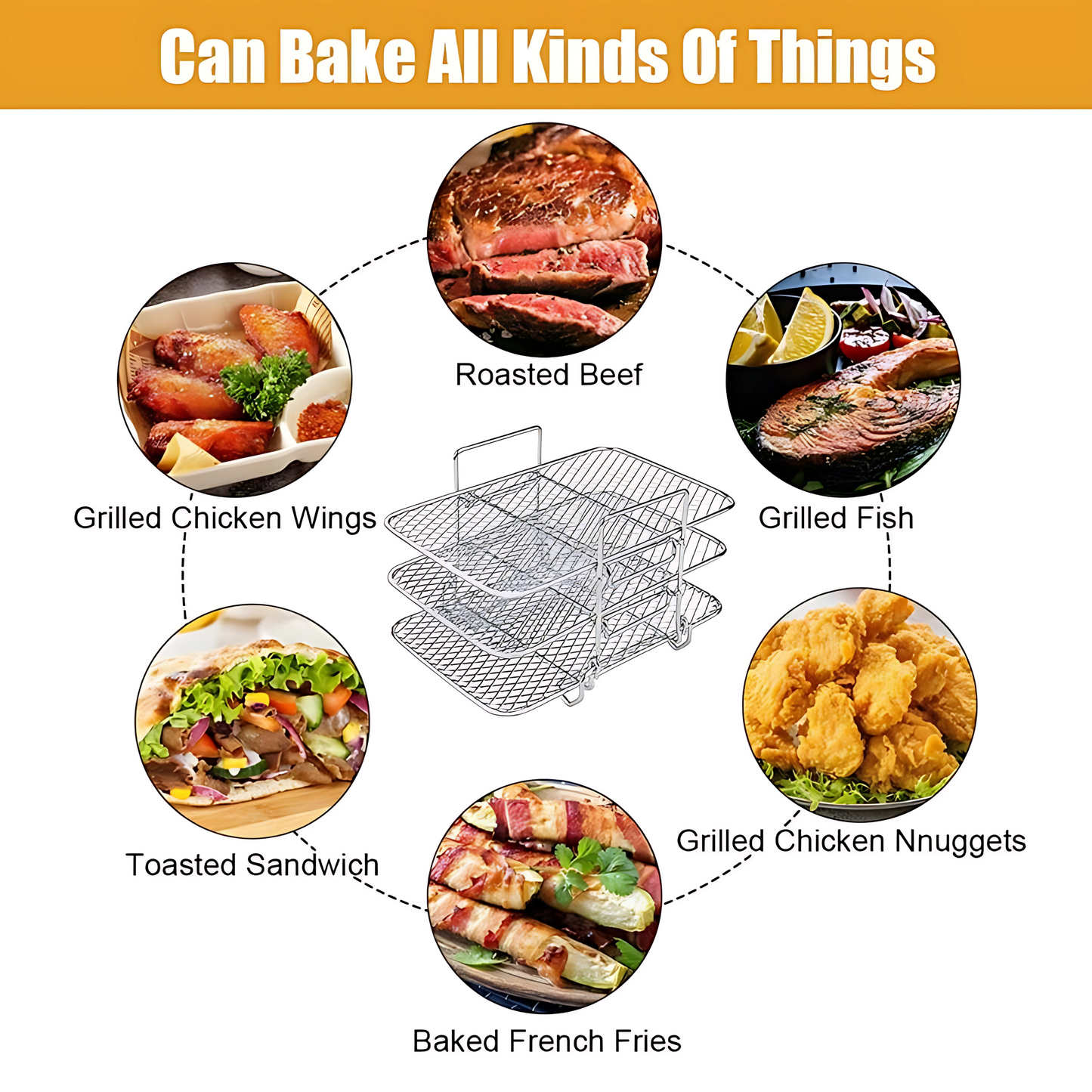 Haven Hounds™ Dual-Layer Air Fryer Rack – 304 Stainless Steel for Ninja Fryers