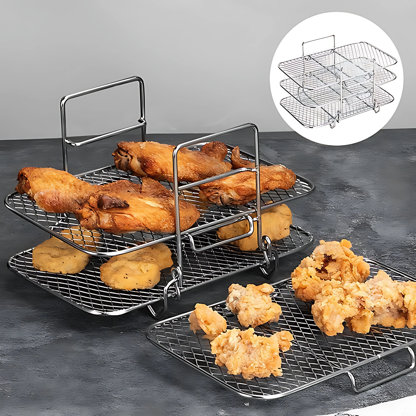 Haven Hounds™ Dual-Layer Air Fryer Rack – 304 Stainless Steel for Ninja Fryers