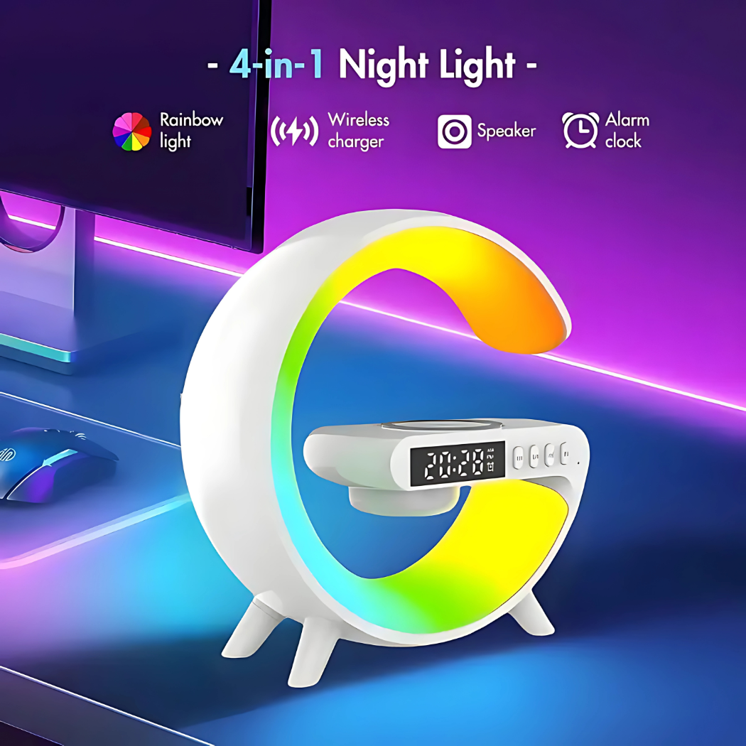 Haven Hounds™ LED Atmosphere Lamp – Bluetooth Speaker & 15W Wireless Charger Stand + FREE Charger Plug