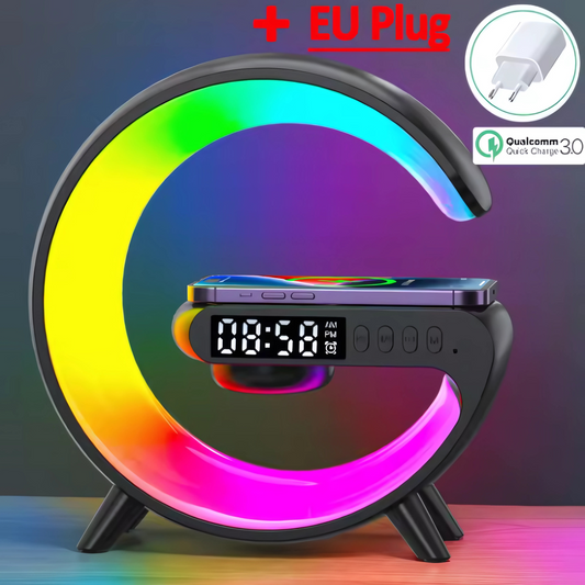 Haven Hounds™ LED Atmosphere Lamp – Bluetooth Speaker & 15W Wireless Charger Stand + FREE Charger Plug